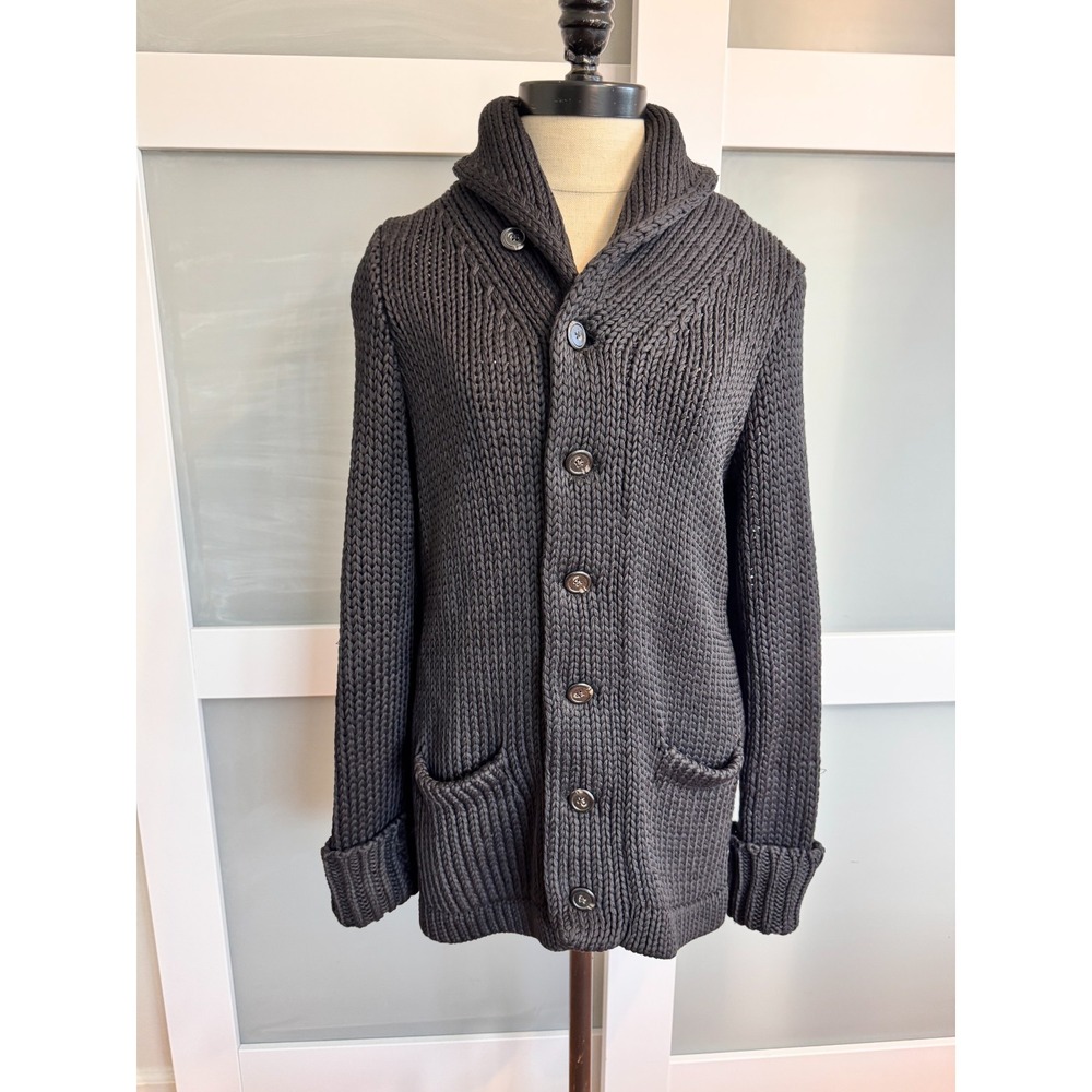Ralph Lauren POLO Sports Women Heavy Knit Vintage Cardigan Black M 100% Cotton